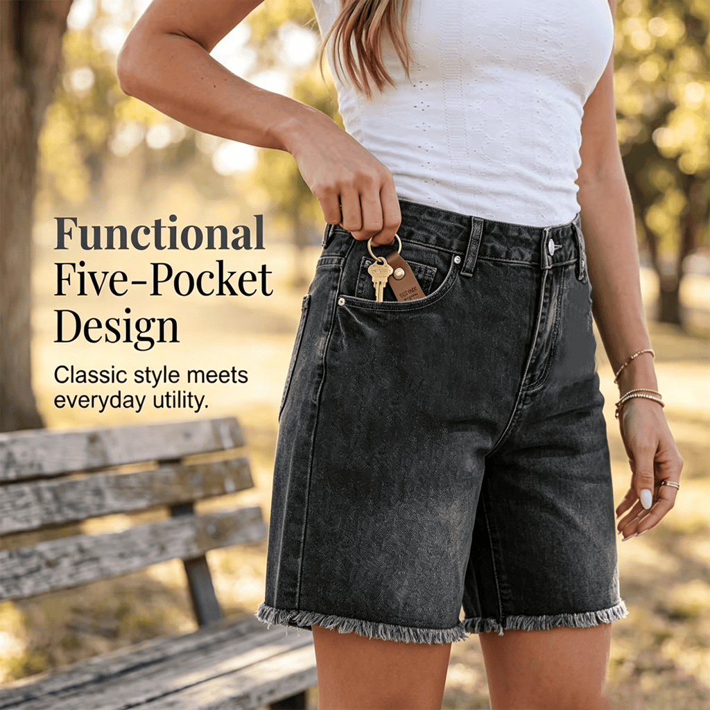 Women’s Casual High Waisted Fringed Denim Shorts