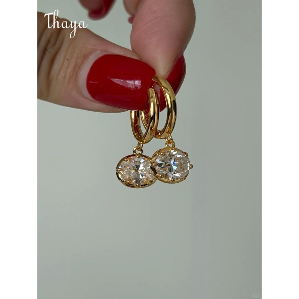 Thaya S925  Silver Dazzling Light Luxury Oval  Earrings & Necklace Set