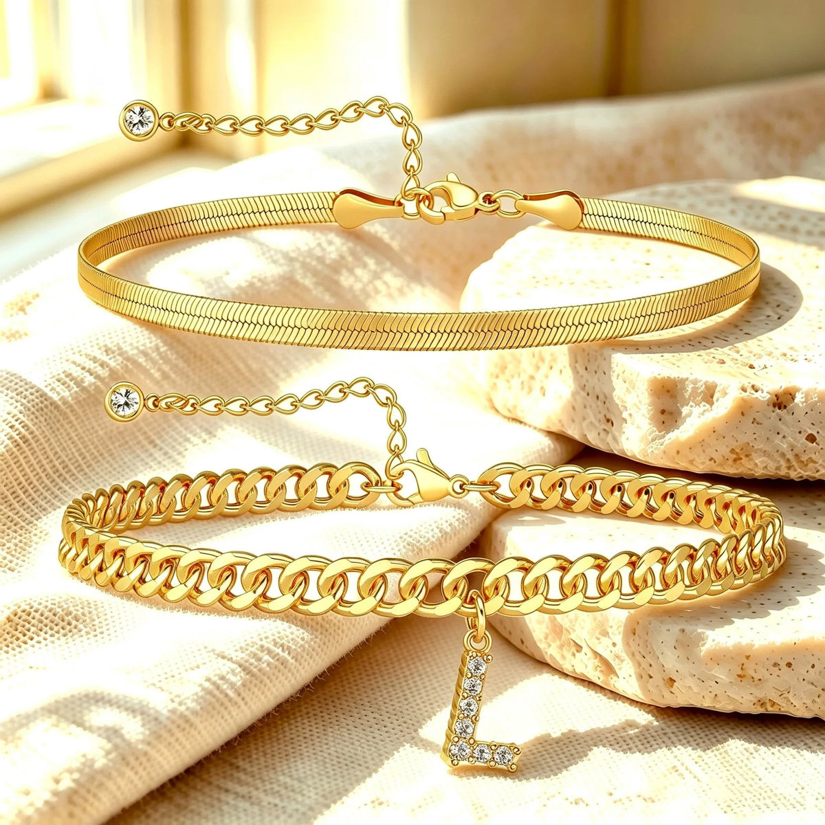✨ Gold Initial Anklet – 14K Gold Plated. Waterproof Adjustable Letter Pendant. Stackable Beach Jewelry
