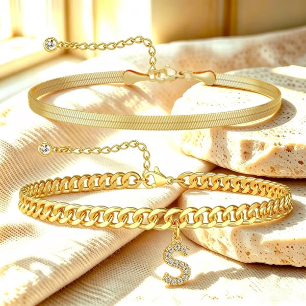 ✨ Gold Initial Anklet – 14K Gold Plated. Waterproof Adjustable Letter Pendant. Stackable Beach Jewelry
