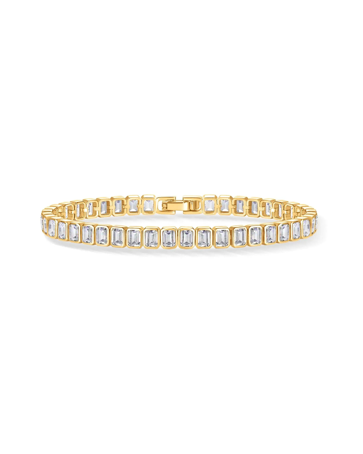 14K Gold Plated Emerald Cut Cubic Zirconia Classic Tennis Bracelet for Women, Sizes 6 Inches - 7.5 Inches