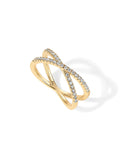14K Gold Plated Women's X Ring Simulated Diamond CZ Criss Cross Ring