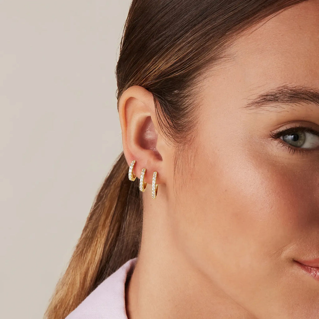 18K Gold Plated 925 Sterling Silver Post 3-Pair Small Gold Hoop Earrings Set | Mini Cartilage Helix Huggie Hoop Pack for Women Men 8mm 10mm 12mm
