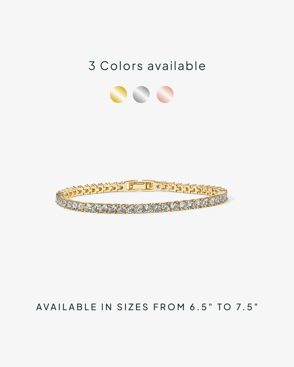 14K Gold Plated 3mm Cubic Zirconia Classic Tennis Bracelet - Hypoallergenic Gold Bracelets for Women - Size 6.5-7.5 Inch - Simulated Diamond Tennis Bracelets