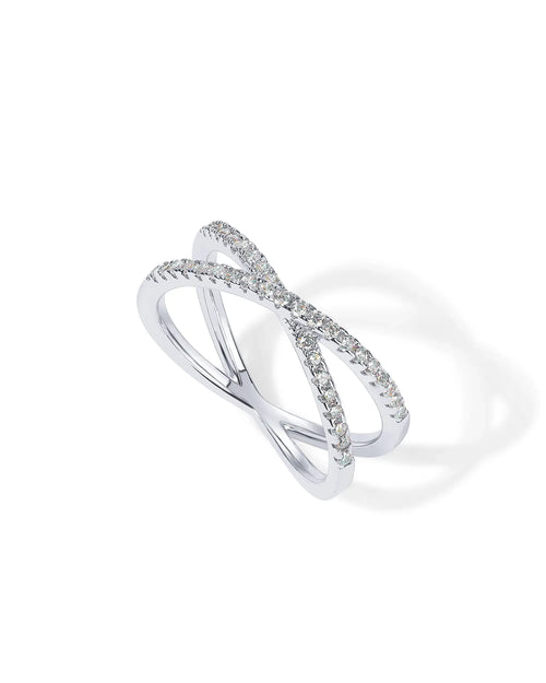 14K Gold Plated Women's X Ring Simulated Diamond CZ Criss Cross Ring