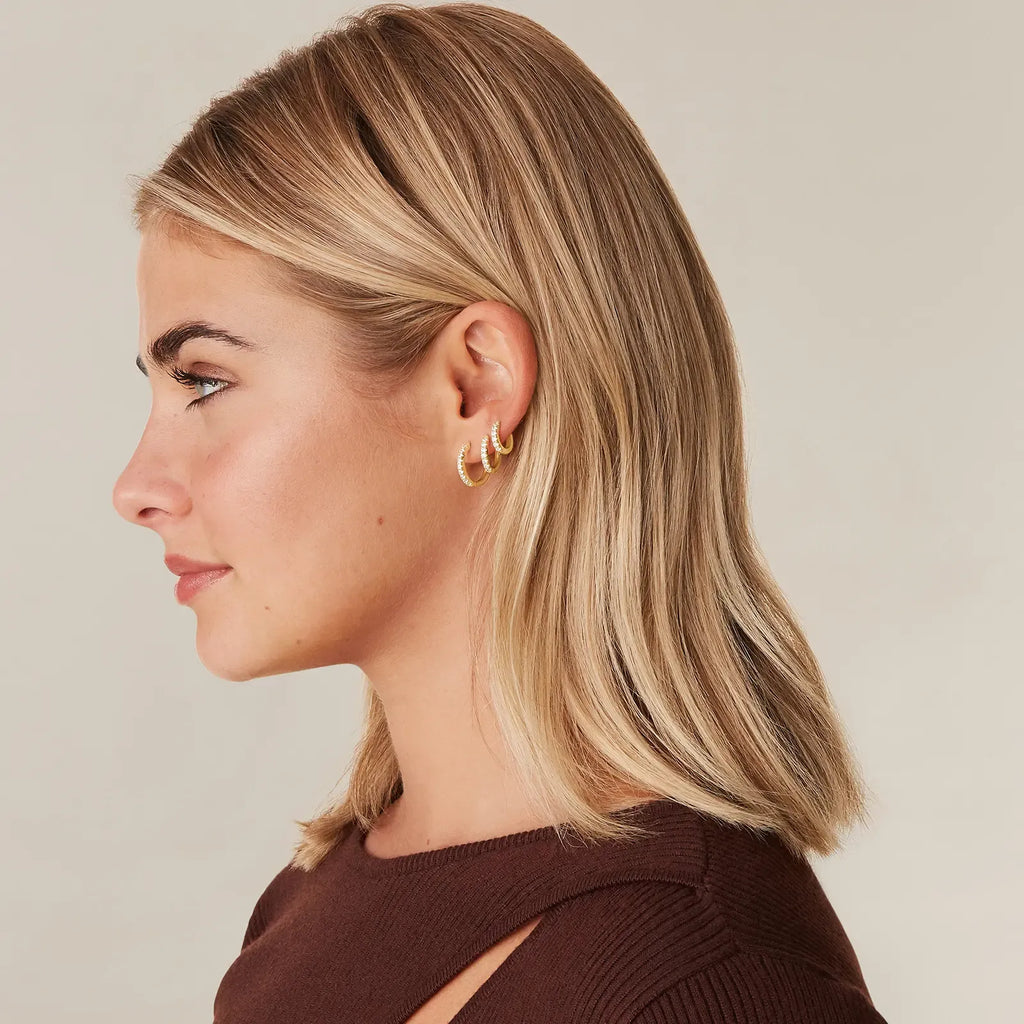18K Gold Plated 925 Sterling Silver Post 3-Pair Small Gold Hoop Earrings Set | Mini Cartilage Helix Huggie Hoop Pack for Women Men 8mm 10mm 12mm