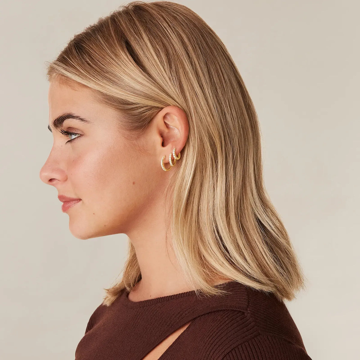 18K Gold Plated 925 Sterling Silver Post 3-Pair Small Gold Hoop Earrings Set | Mini Cartilage Helix Huggie Hoop Pack for Women Men 8mm 10mm 12mm