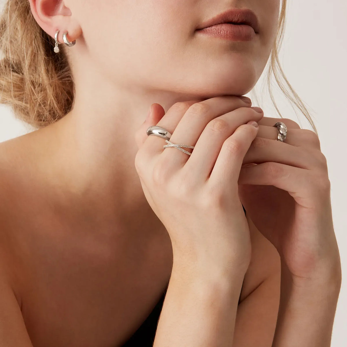 14K Gold Plated Women's X Ring Simulated Diamond CZ Criss Cross Ring