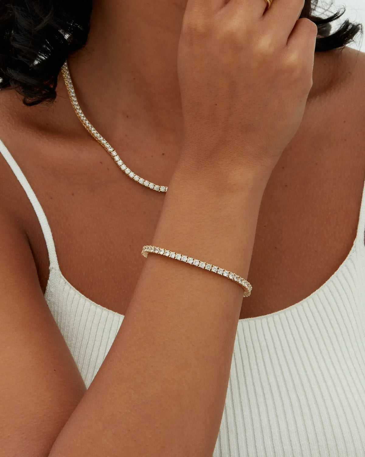 14K Gold Plated 3mm Cubic Zirconia Classic Tennis Bracelet - Hypoallergenic Gold Bracelets for Women - Size 6.5-7.5 Inch - Simulated Diamond Tennis Bracelets