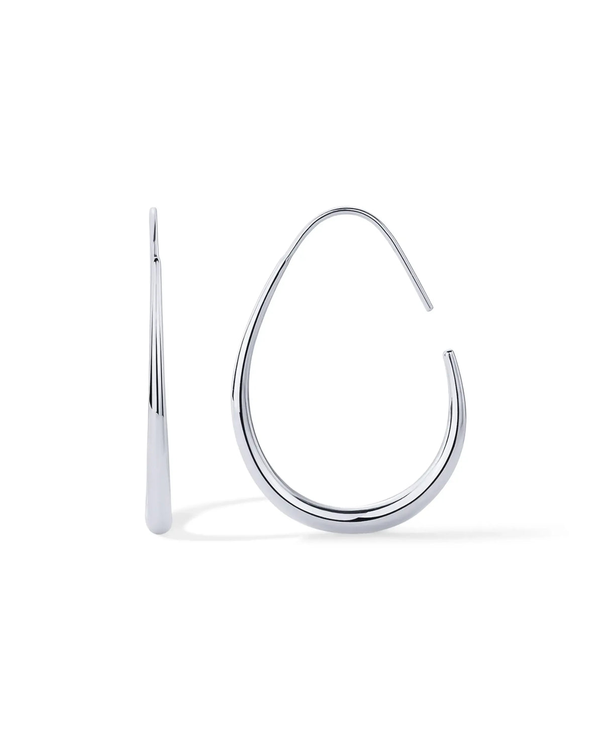 14K Gold Plated 925 Sterling Silver Post Lightweight Teardrop Hoop Earrings for Women - Oval Pull-Through Statement Earrings
