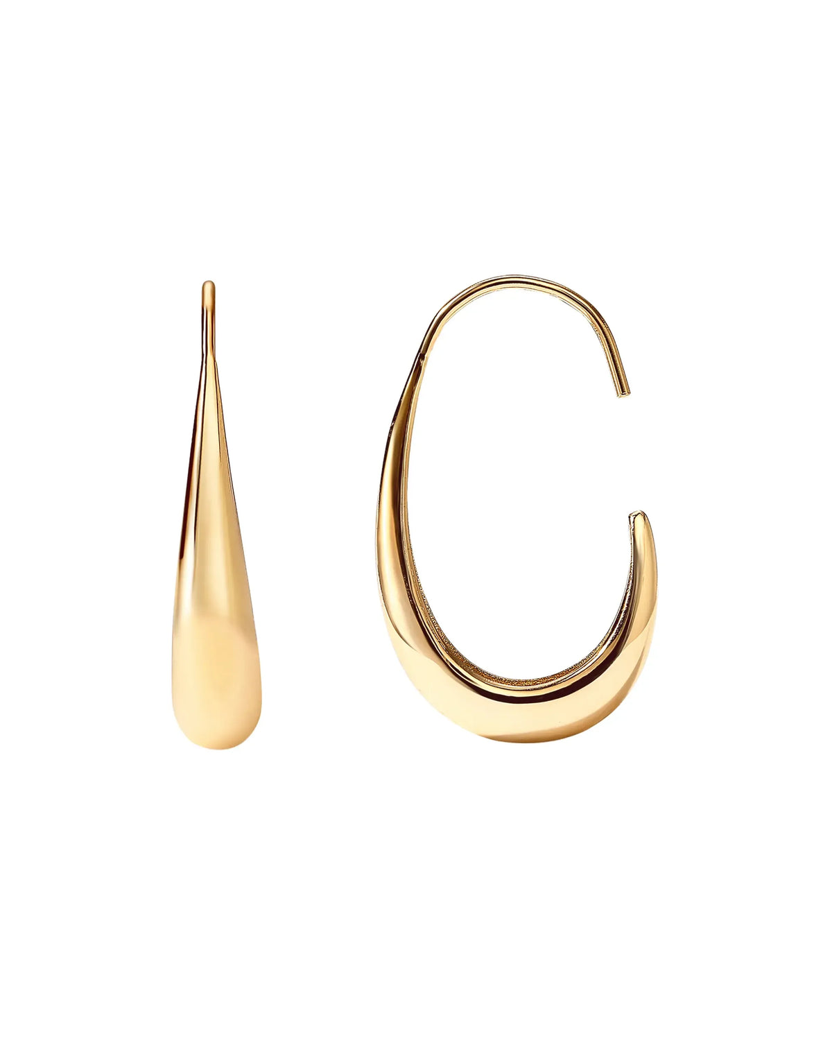 14K Gold Plated 925 Sterling Silver Post Lightweight Teardrop Hoop Earrings for Women - Oval Pull-Through Statement Earrings