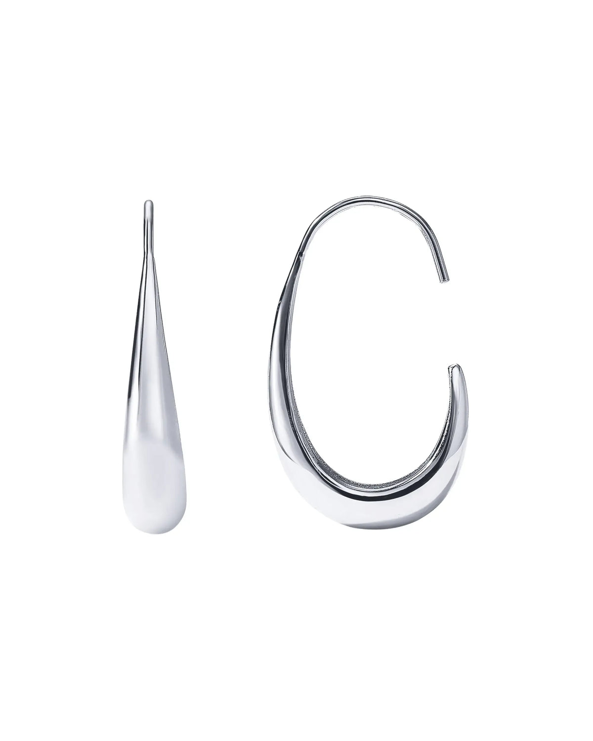 14K Gold Plated 925 Sterling Silver Post Lightweight Teardrop Hoop Earrings for Women - Oval Pull-Through Statement Earrings