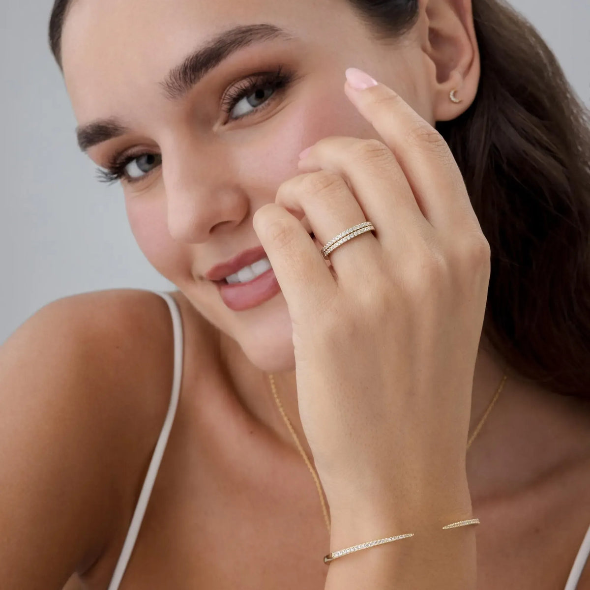 14K Gold Plated Solid 925 Sterling Silver CZ Simulated Diamond Stackable Ring Eternity Bands for Women