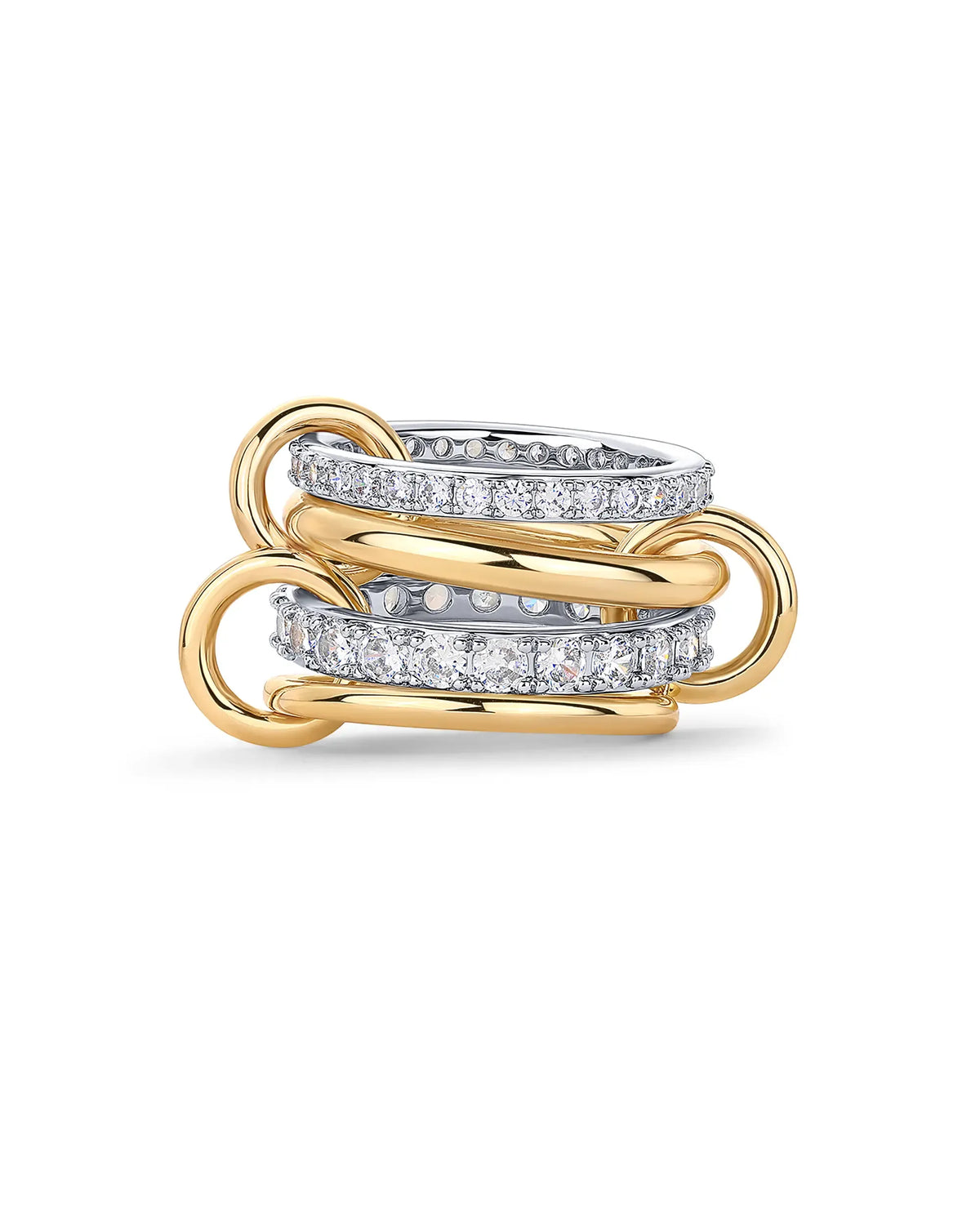 14K Gold Plated Interlocked Stackable Statement Ring for Women – Chunky Multi-Band Double & Triple Ring, Two-Tone Mixed Metals with Cubic Zirconia