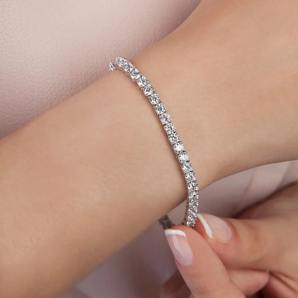 14K Gold Plated 3mm Cubic Zirconia Classic Tennis Bracelet - Hypoallergenic Gold Bracelets for Women - Size 6.5-7.5 Inch - Simulated Diamond Tennis Bracelets