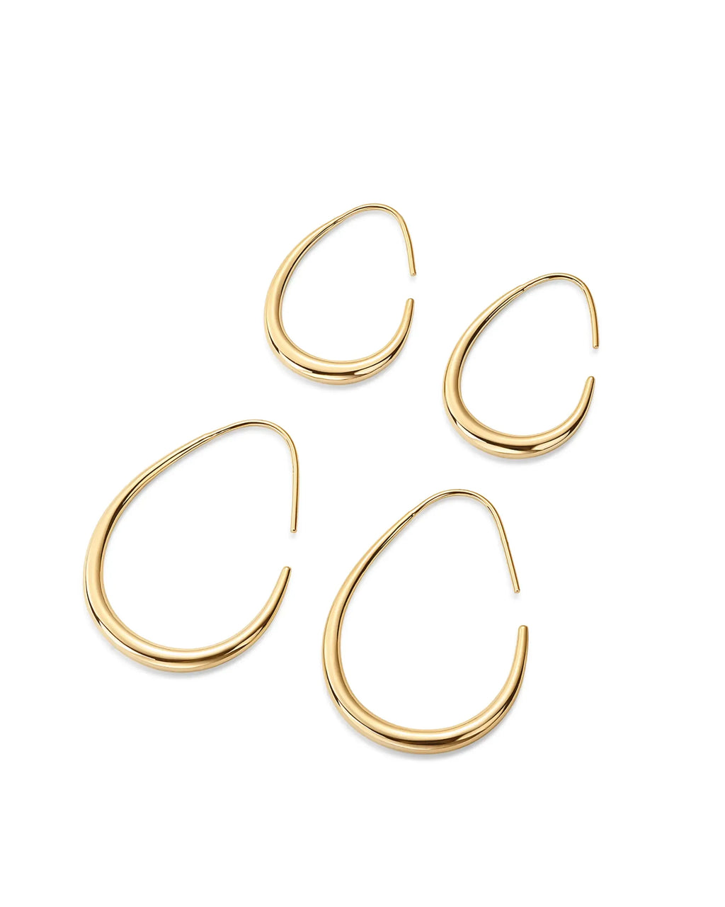14K Gold Plated 925 Sterling Silver Post Lightweight Teardrop Hoop Earrings for Women - Oval Pull-Through Statement Earrings