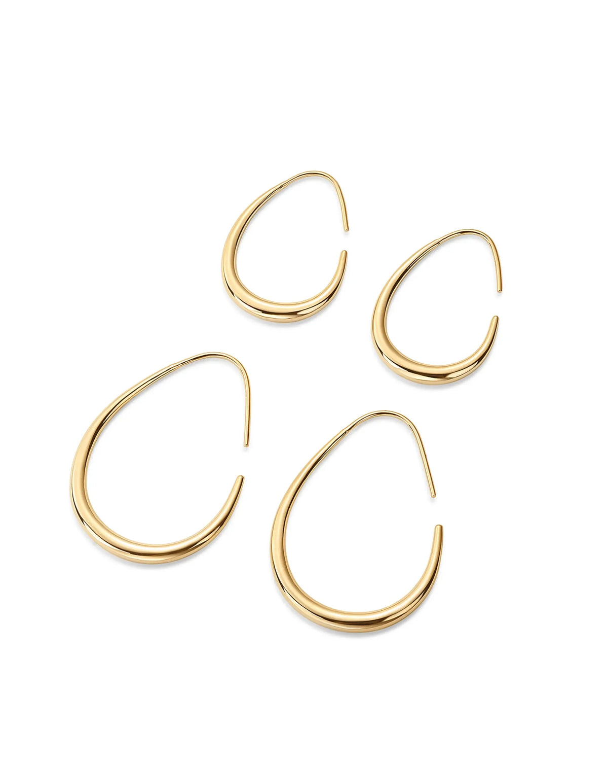 14K Gold Plated 925 Sterling Silver Post Lightweight Teardrop Hoop Earrings for Women - Oval Pull-Through Statement Earrings