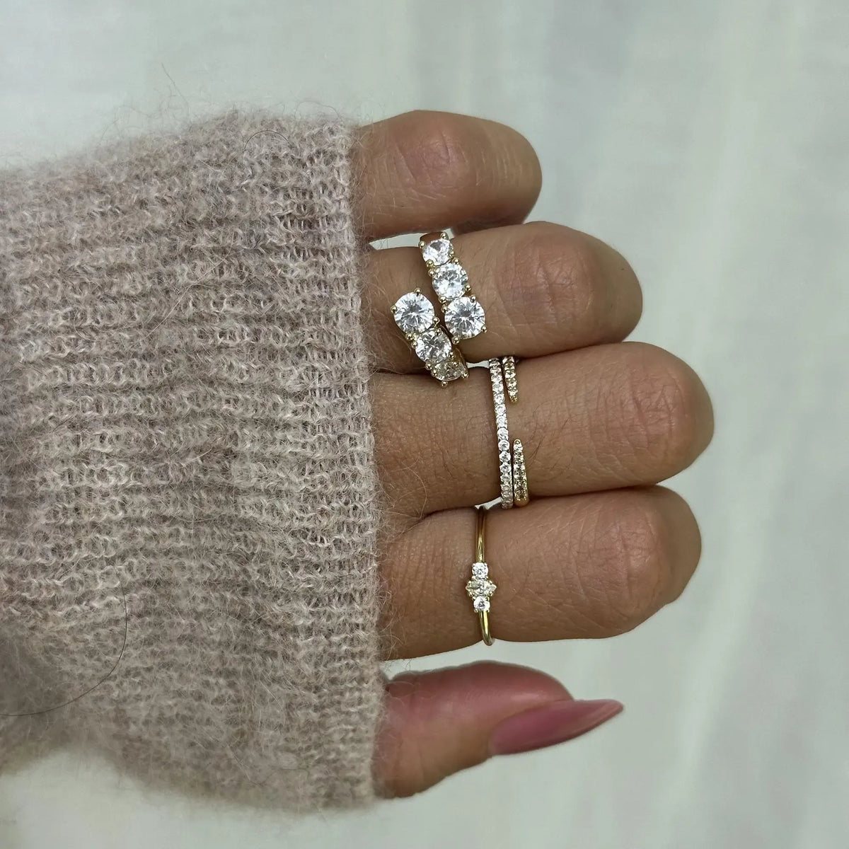 14K Gold Plated Solid 925 Sterling Silver CZ Simulated Diamond Stackable Ring Eternity Bands for Women