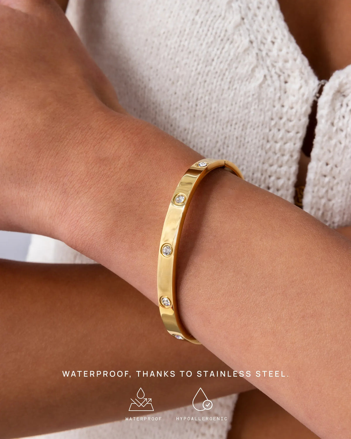 Waterproof Love Bangle Bracelets for Women - 14K Gold Plated Hinged Bracelet Dupe with Cubic Zirconia - Stainless Steel Bracelet Stack Trendy Jewelry