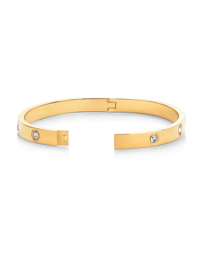 Waterproof Love Bangle Bracelets for Women - 14K Gold Plated Hinged Bracelet Dupe with Cubic Zirconia - Stainless Steel Bracelet Stack Trendy Jewelry