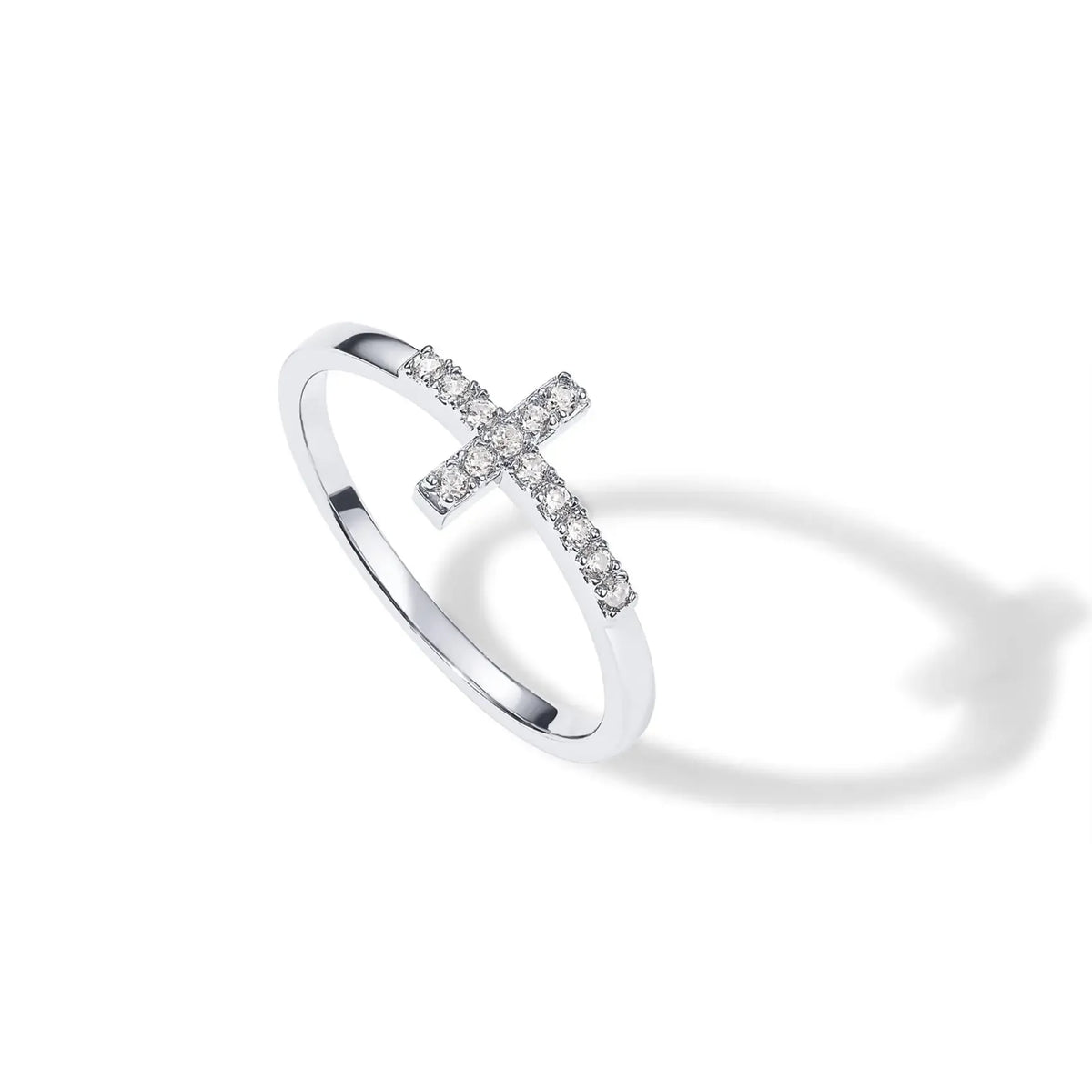 14K Gold Plated Cubic Zirconia Cross Ring for Women - Eternity Promise Ring for Her - Infinity Religious Wedding Band