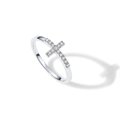 14K Gold Plated Cubic Zirconia Cross Ring for Women - Eternity Promise Ring for Her - Infinity Religious Wedding Band