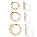 18K Gold Plated 925 Sterling Silver Post 3-Pair Small Gold Hoop Earrings Set | Mini Cartilage Helix Huggie Hoop Pack for Women Men 8mm 10mm 12mm