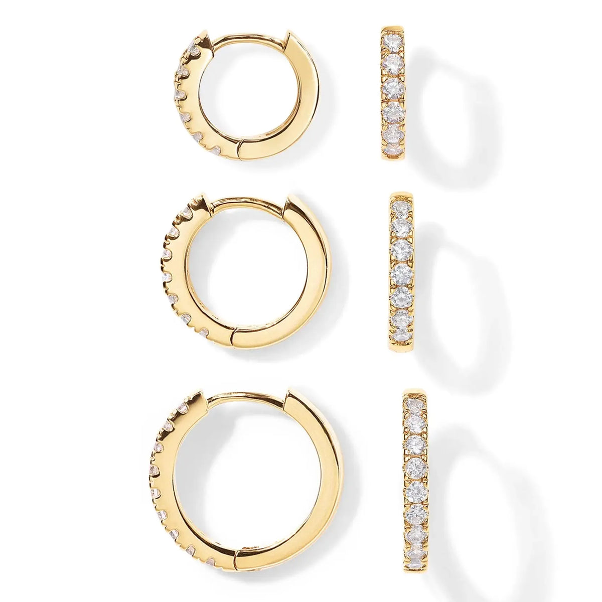 18K Gold Plated 925 Sterling Silver Post 3-Pair Small Gold Hoop Earrings Set | Mini Cartilage Helix Huggie Hoop Pack for Women Men 8mm 10mm 12mm