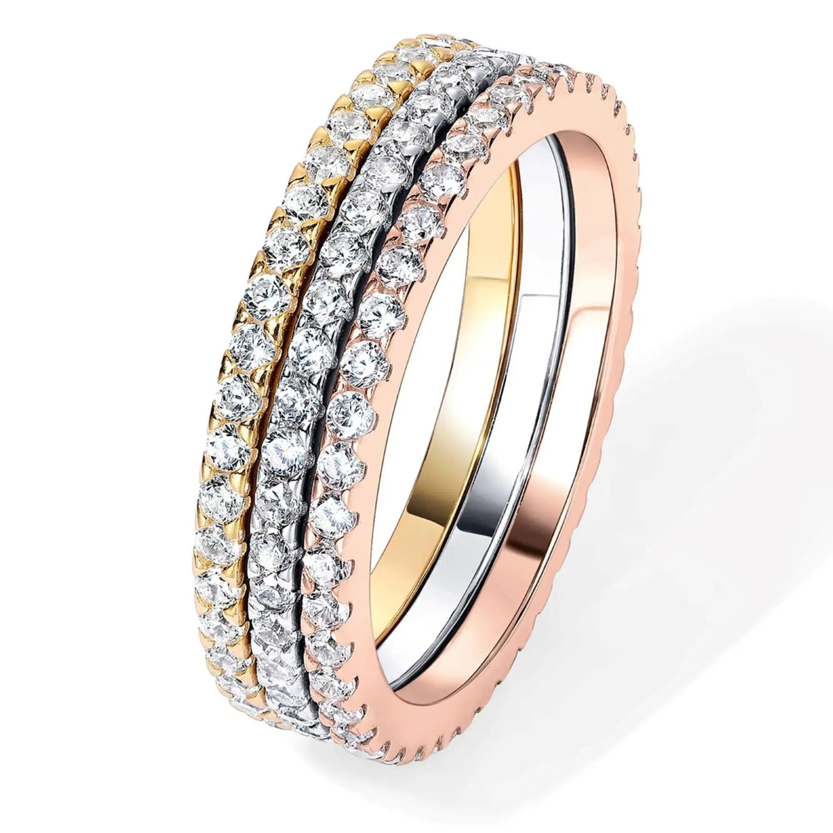 14K Gold Plated Solid 925 Sterling Silver CZ Simulated Diamond Stackable Ring Eternity Bands for Women
