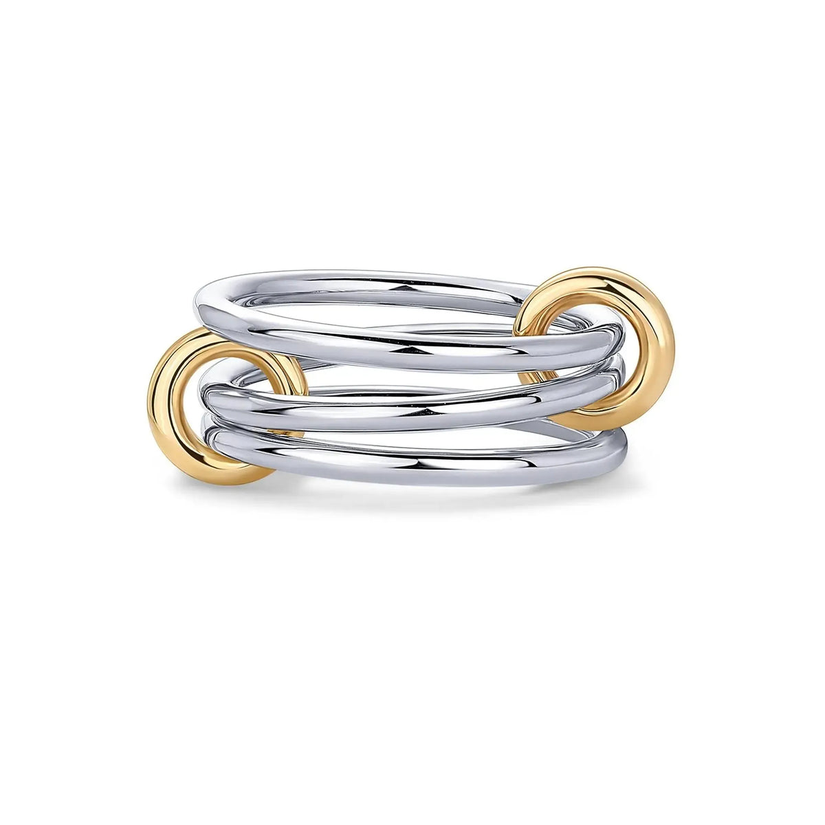 14K Gold Plated Interlocked Stackable Statement Ring for Women – Chunky Multi-Band Double & Triple Ring, Two-Tone Mixed Metals with Cubic Zirconia