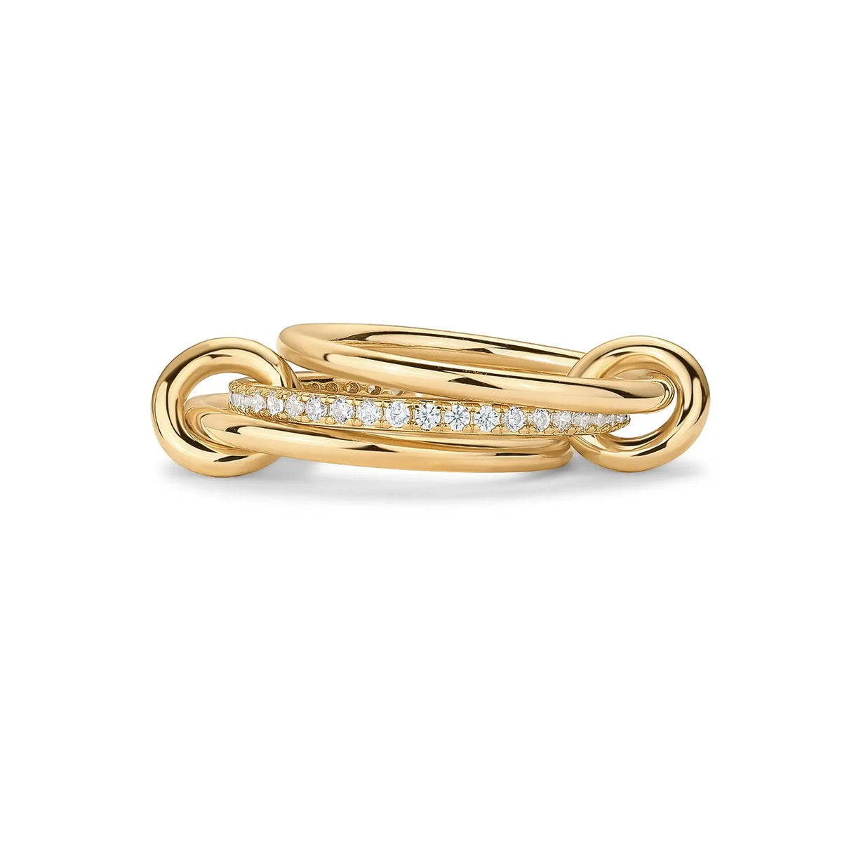 14K Gold Plated Interlocked Stackable Statement Ring for Women – Chunky Multi-Band Double & Triple Ring, Two-Tone Mixed Metals with Cubic Zirconia