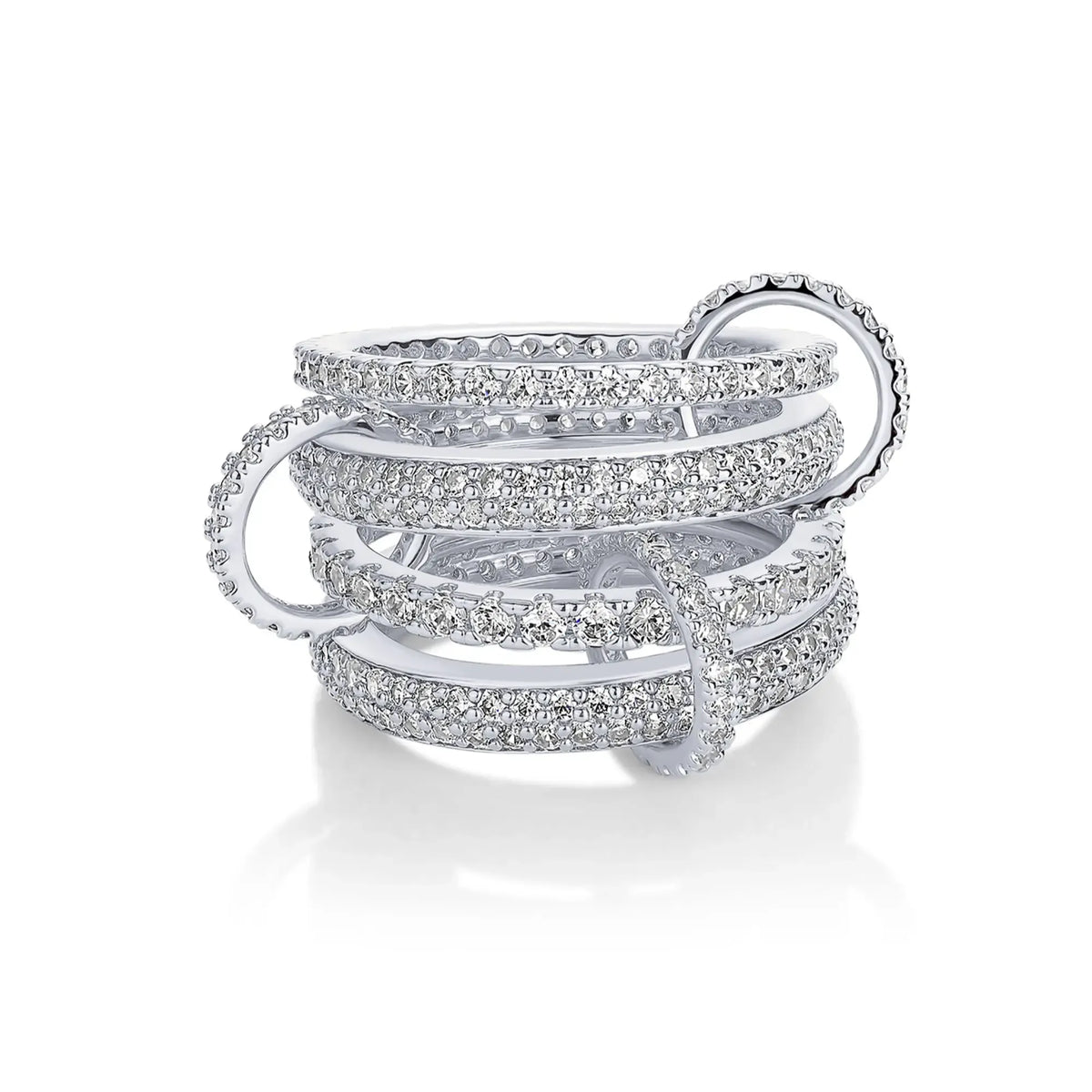 14K Gold Plated Interlocked Stackable Statement Ring for Women – Chunky Multi-Band Double & Triple Ring, Two-Tone Mixed Metals with Cubic Zirconia