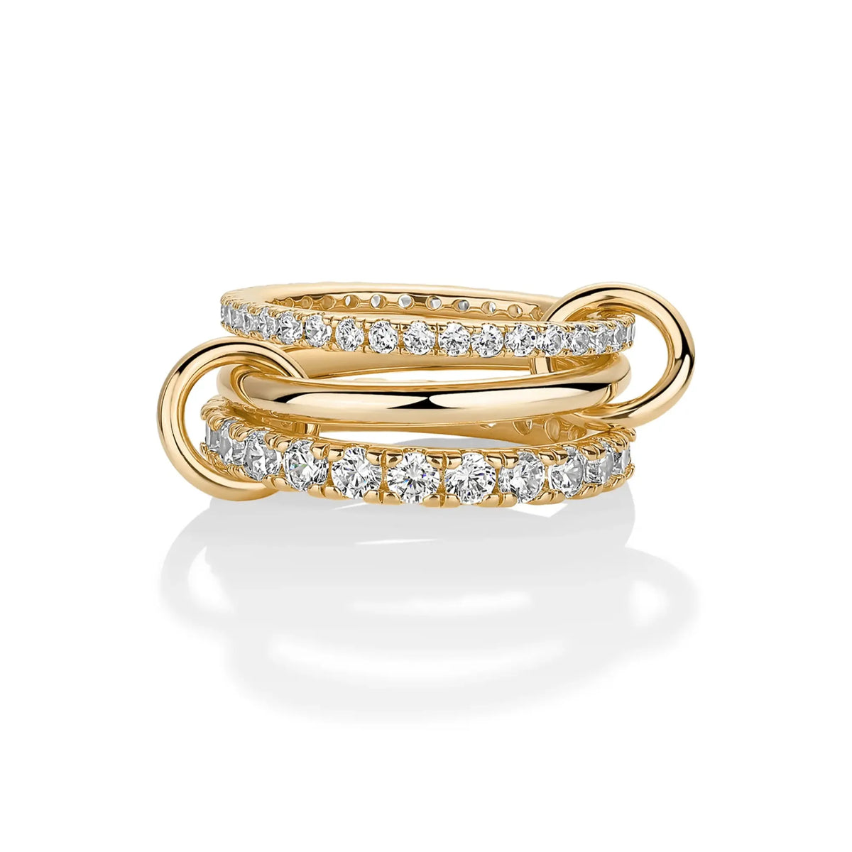 14K Gold Plated Interlocked Stackable Statement Ring for Women – Chunky Multi-Band Double & Triple Ring, Two-Tone Mixed Metals with Cubic Zirconia
