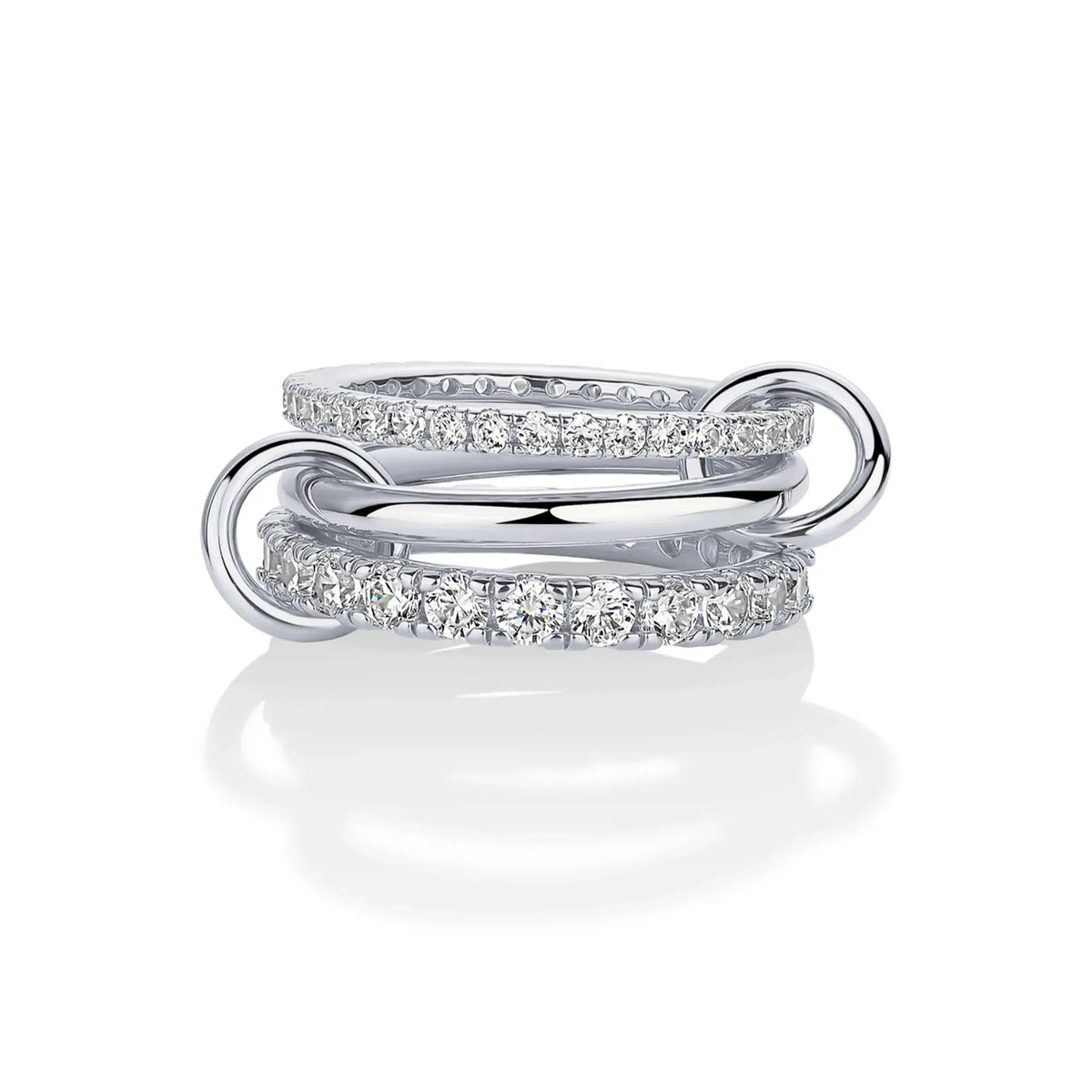 14K Gold Plated Interlocked Stackable Statement Ring for Women – Chunky Multi-Band Double & Triple Ring, Two-Tone Mixed Metals with Cubic Zirconia