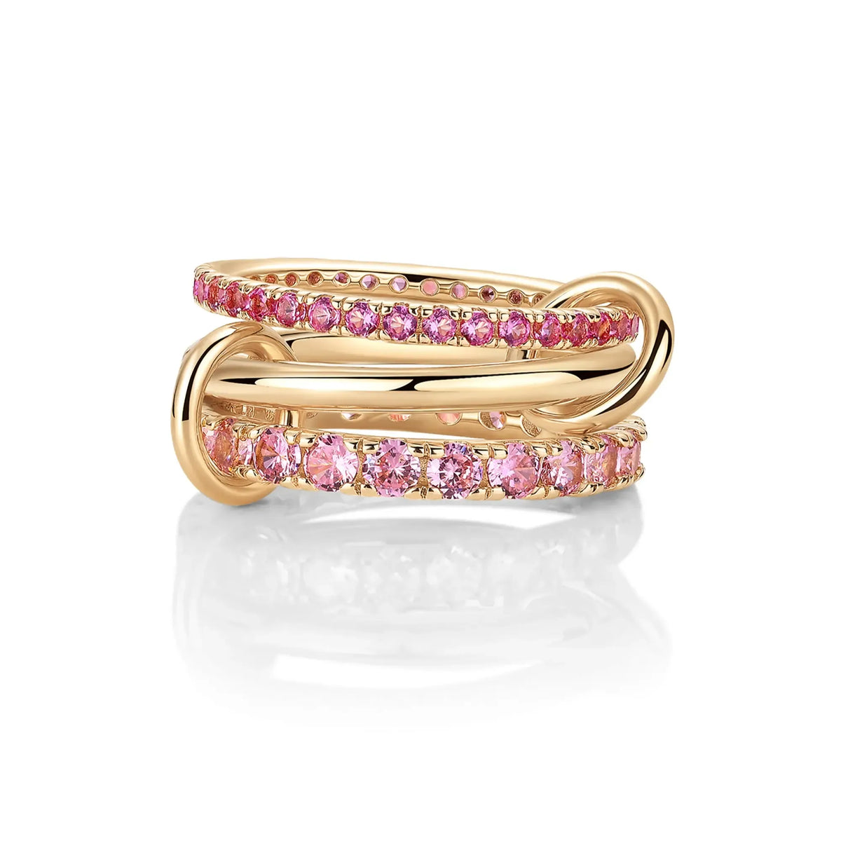 14K Gold Plated Interlocked Stackable Statement Ring for Women – Chunky Multi-Band Double & Triple Ring, Two-Tone Mixed Metals with Cubic Zirconia