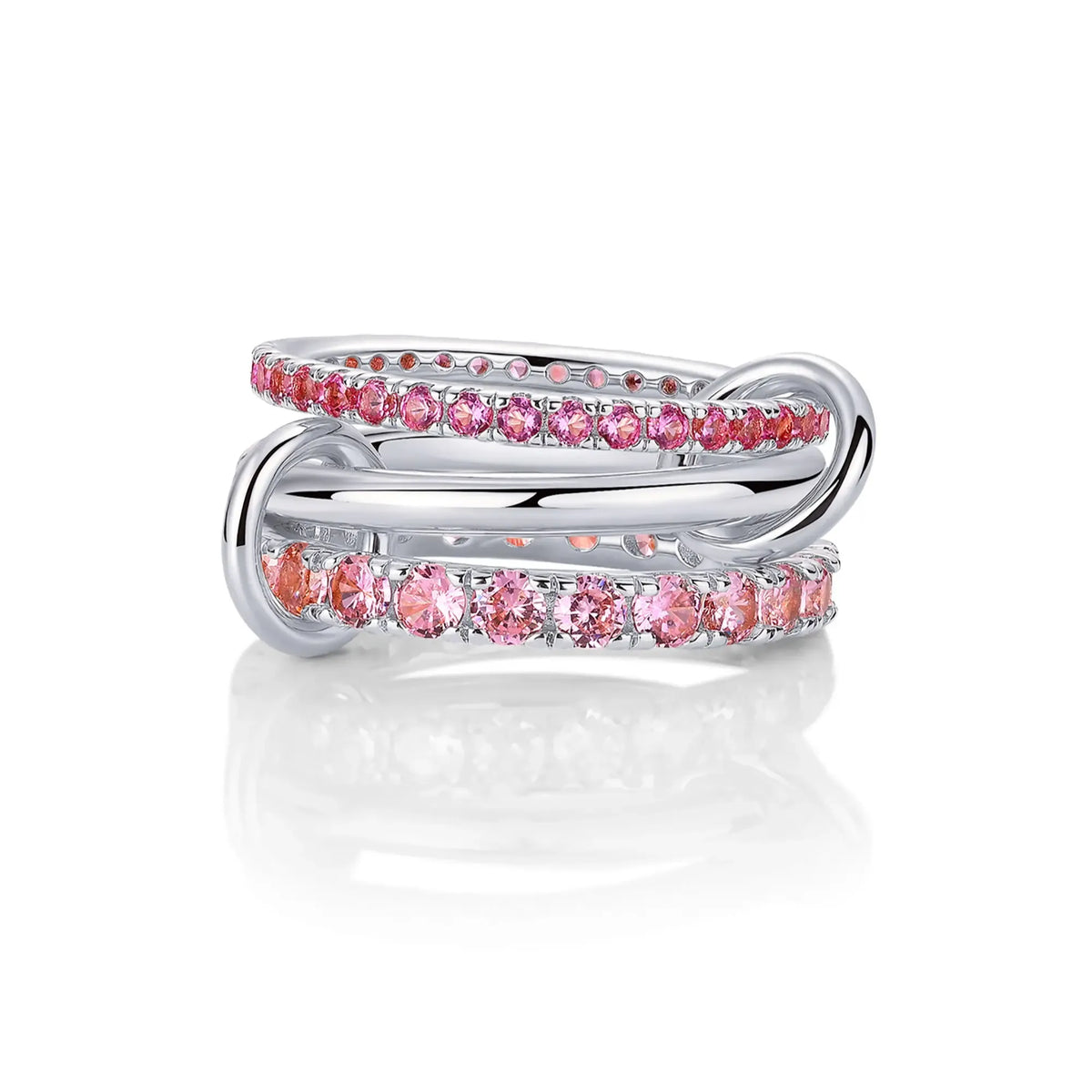 14K Gold Plated Interlocked Stackable Statement Ring for Women – Chunky Multi-Band Double & Triple Ring, Two-Tone Mixed Metals with Cubic Zirconia