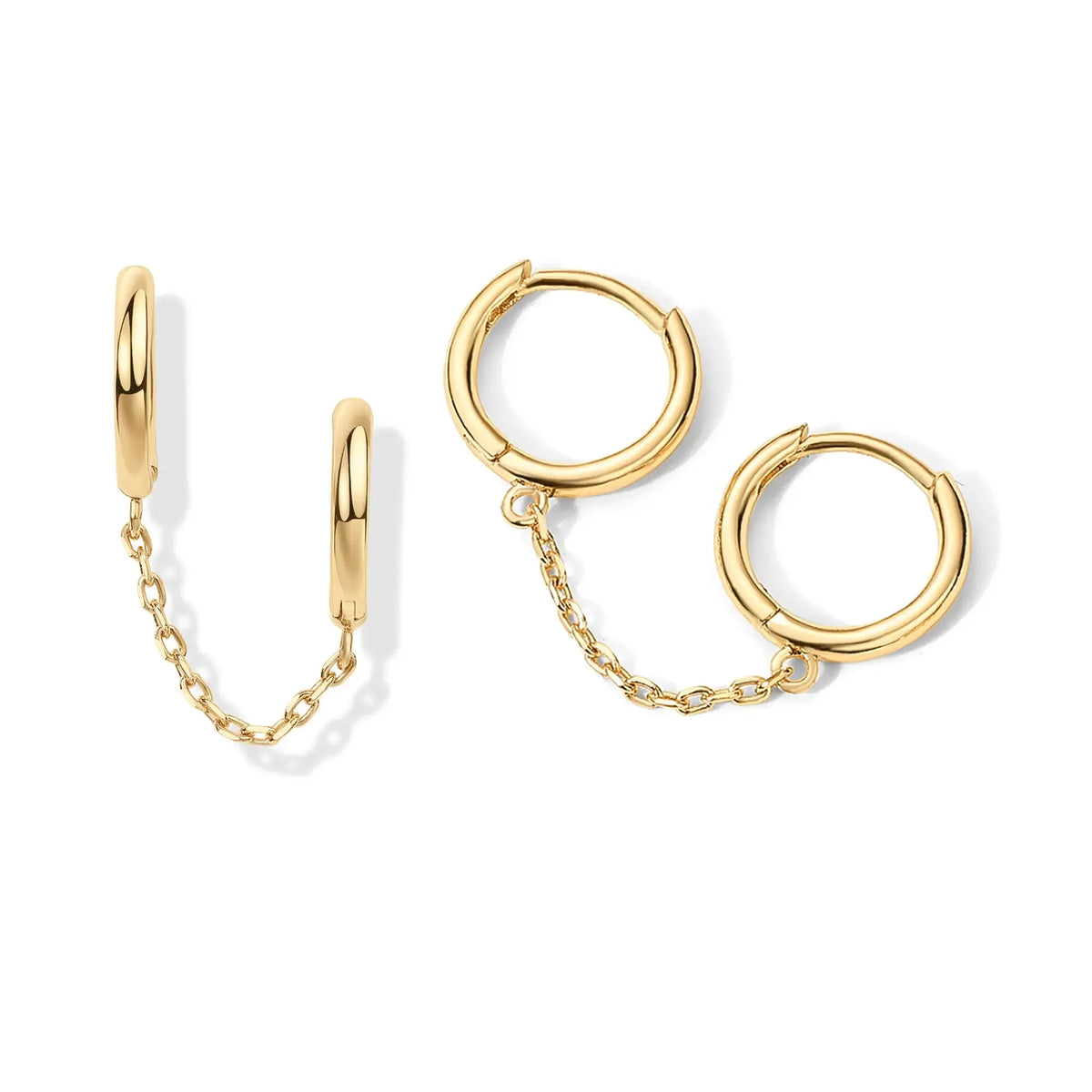 14K Gold Plated Chain Earrings for Women - Double Piercing Dangle Chain Huggie Hoop Earrings - Cubic Zirconia Single Stud Ear Cuff Earrings for Women