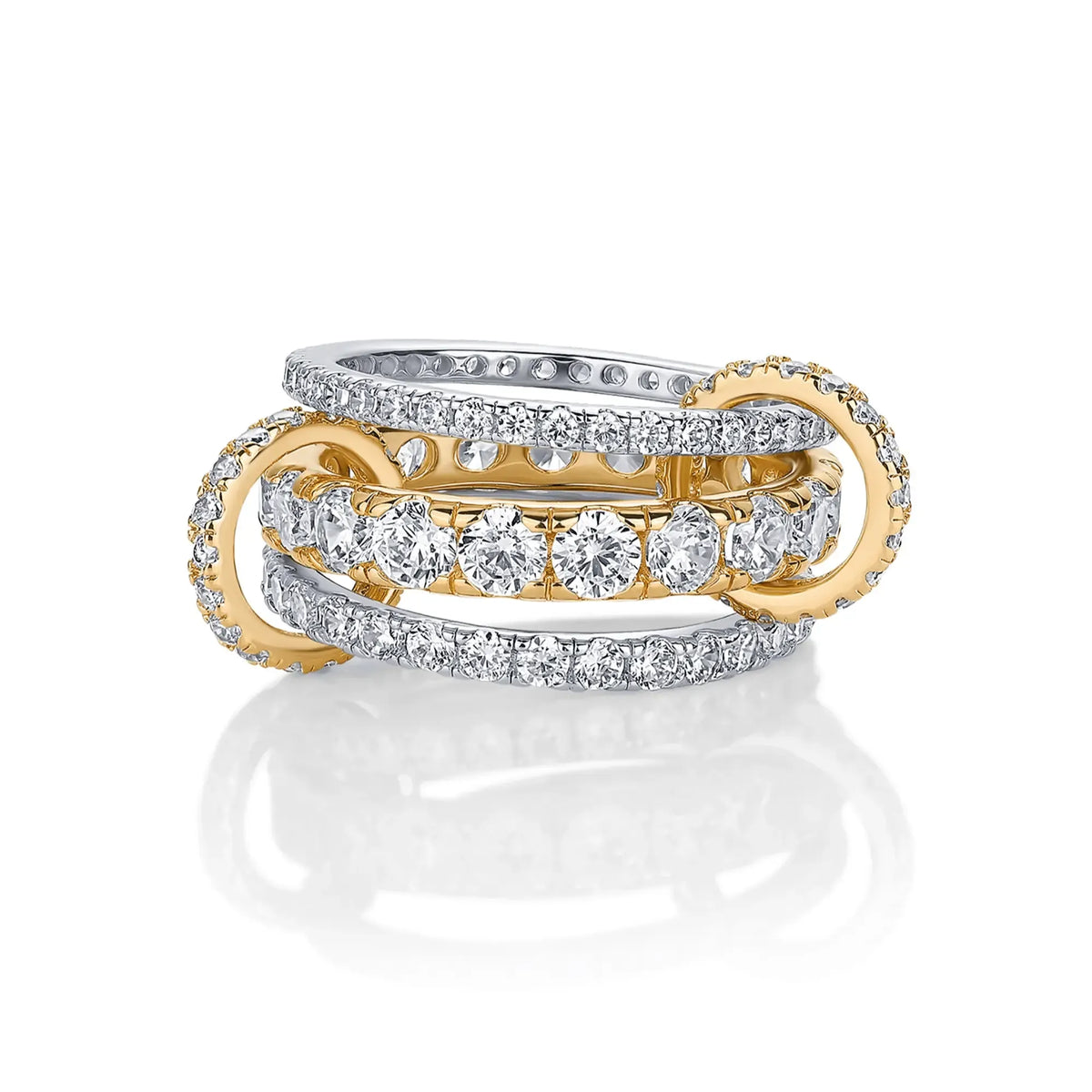 14K Gold Plated Interlocked Stackable Statement Ring for Women – Chunky Multi-Band Double & Triple Ring, Two-Tone Mixed Metals with Cubic Zirconia