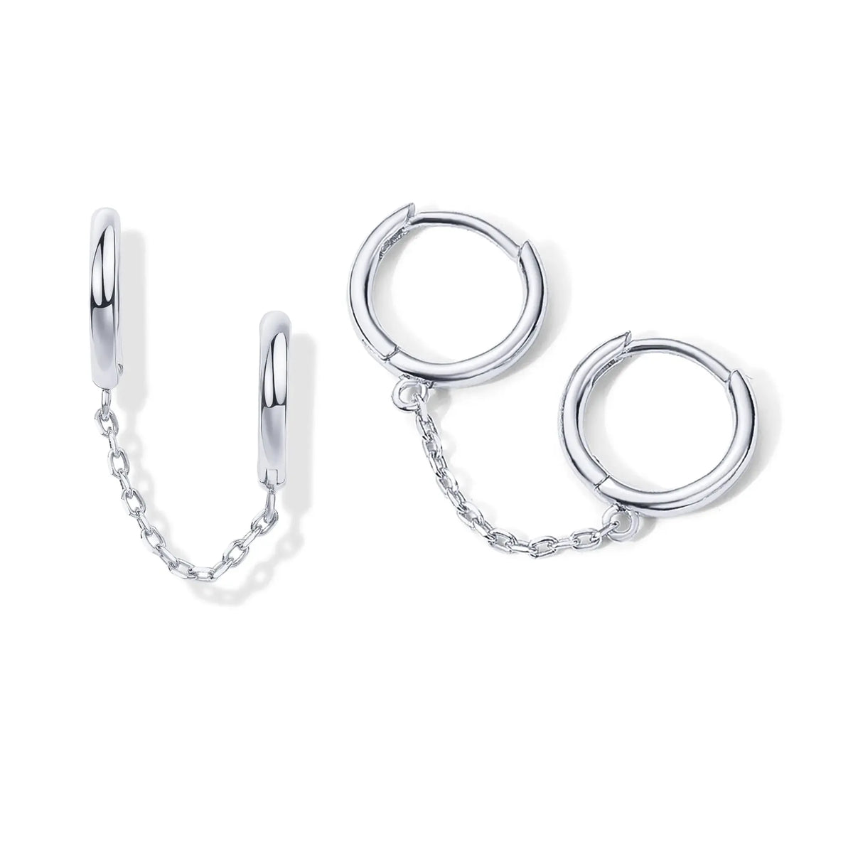 14K Gold Plated Chain Earrings for Women - Double Piercing Dangle Chain Huggie Hoop Earrings - Cubic Zirconia Single Stud Ear Cuff Earrings for Women