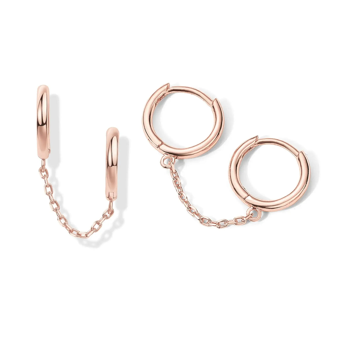 14K Gold Plated Chain Earrings for Women - Double Piercing Dangle Chain Huggie Hoop Earrings - Cubic Zirconia Single Stud Ear Cuff Earrings for Women