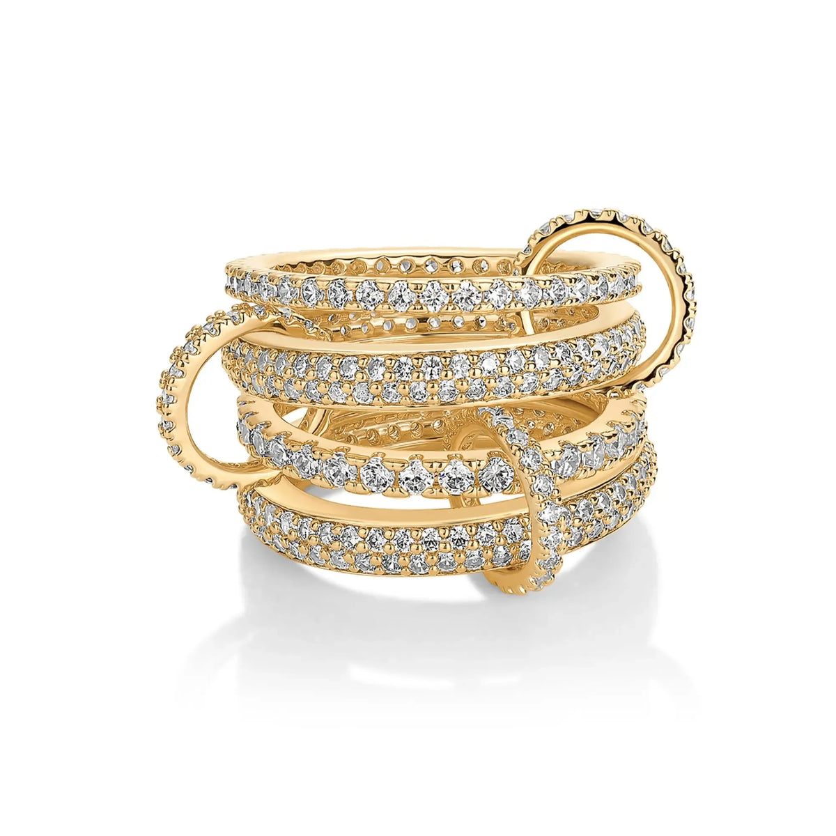 14K Gold Plated Interlocked Stackable Statement Ring for Women – Chunky Multi-Band Double & Triple Ring, Two-Tone Mixed Metals with Cubic Zirconia