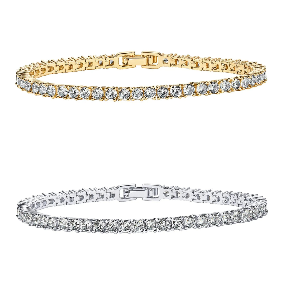 14K Gold Plated 3mm Cubic Zirconia Classic Tennis Bracelet - Hypoallergenic Gold Bracelets for Women - Size 6.5-7.5 Inch - Simulated Diamond Tennis Bracelets