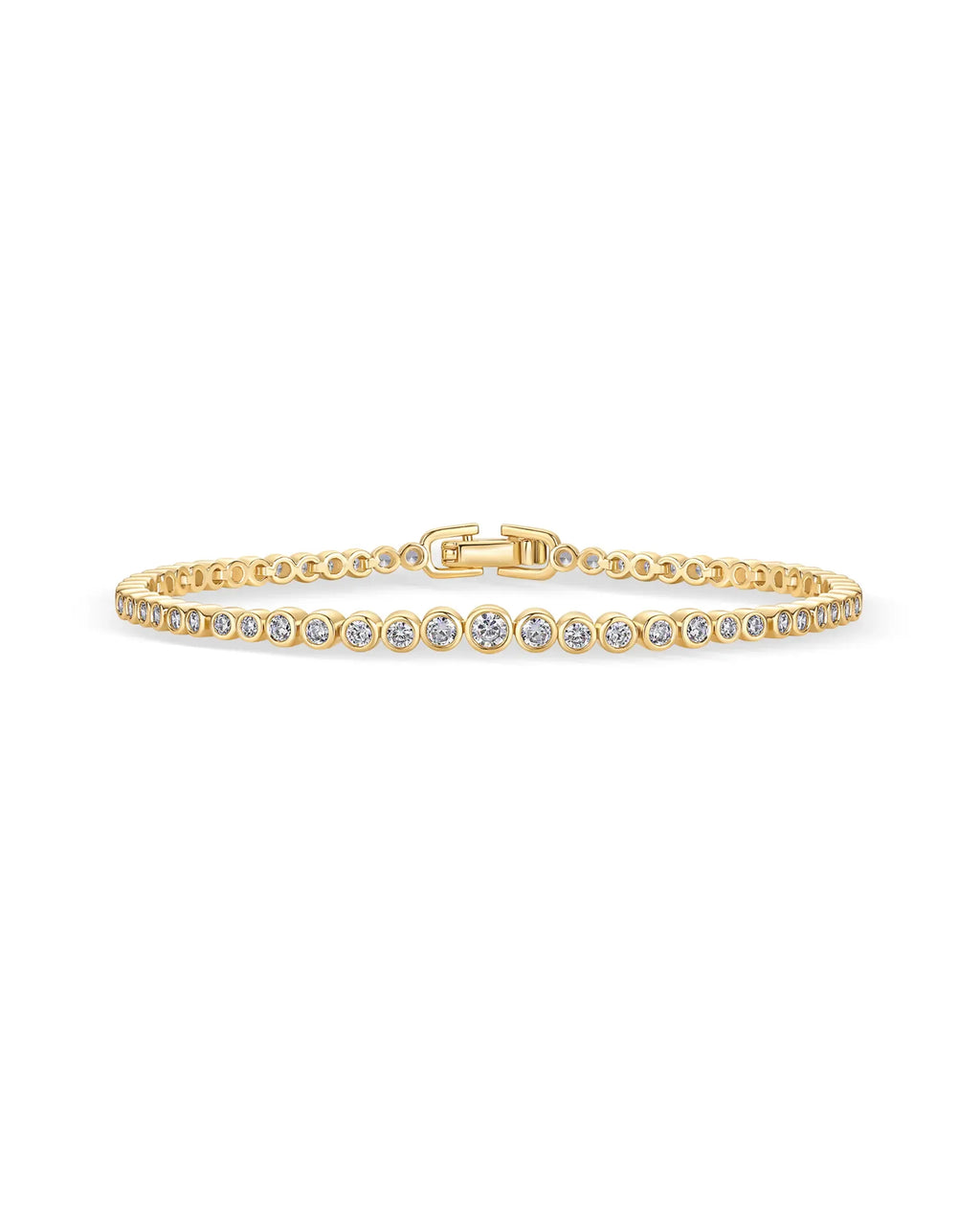 14K Gold Plated 3mm Cubic Zirconia Classic Tennis Bracelet - Hypoallergenic Gold Bracelets for Women - Size 6.5-7.5 Inch - Simulated Diamond Tennis Bracelets