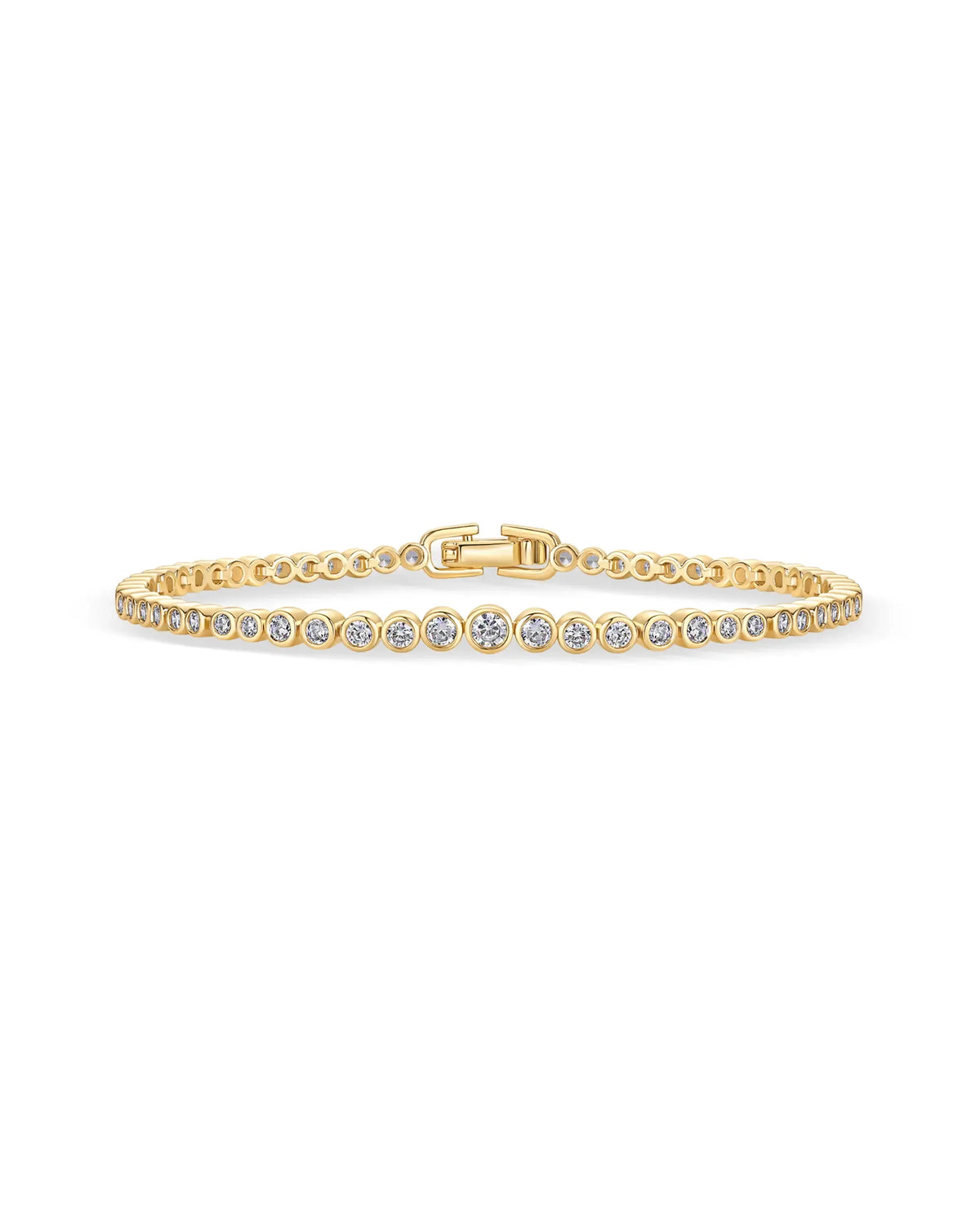 14K Gold Plated 3mm Cubic Zirconia Classic Tennis Bracelet - Hypoallergenic Gold Bracelets for Women - Size 6.5-7.5 Inch - Simulated Diamond Tennis Bracelets