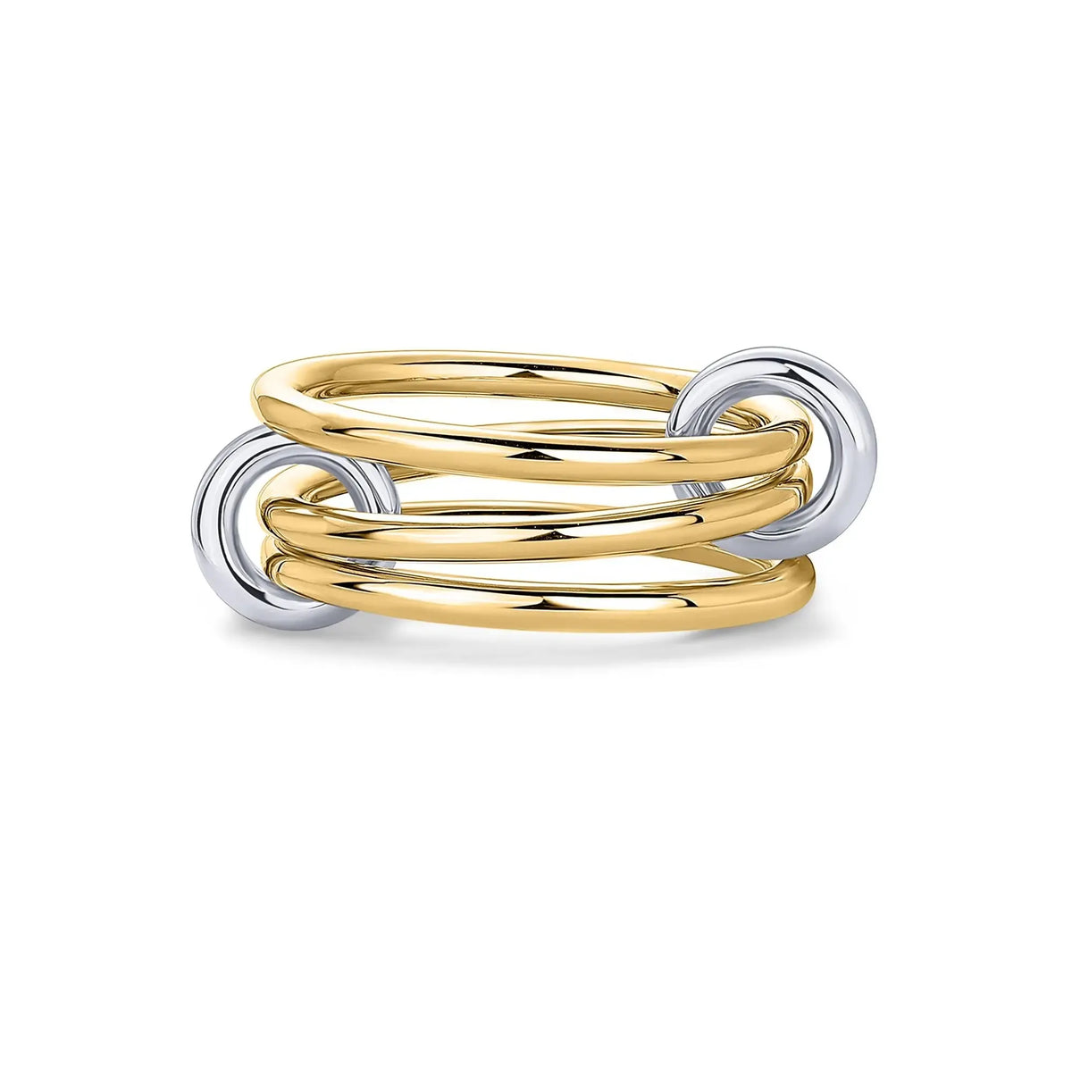 14K Gold Plated Interlocked Stackable Statement Ring for Women – Chunky Multi-Band Double & Triple Ring, Two-Tone Mixed Metals with Cubic Zirconia