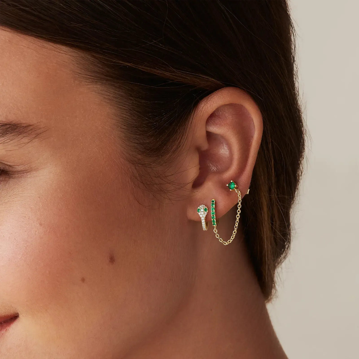 14K Gold Plated Chain Earrings for Women - Double Piercing Dangle Chain Huggie Hoop Earrings - Cubic Zirconia Single Stud Ear Cuff Earrings for Women