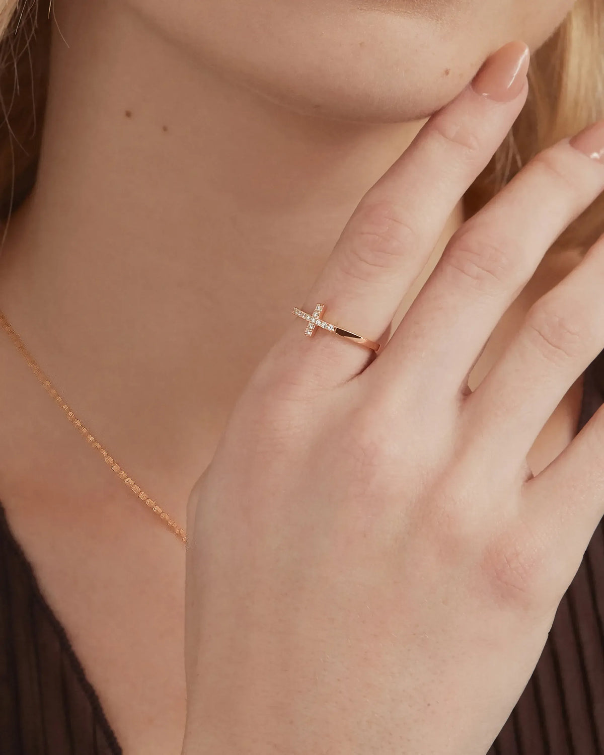 14K Gold Plated Cubic Zirconia Cross Ring for Women - Eternity Promise Ring for Her - Infinity Religious Wedding Band