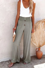 Linen Blend High Rise Smocked Pants Style 13